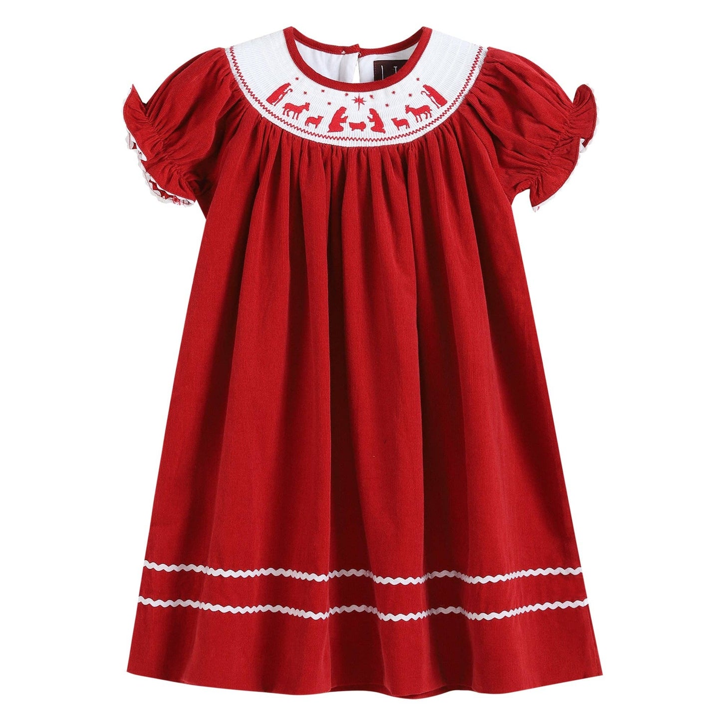 Red Corduroy Christmas Nativity Smocked Bishop Dress