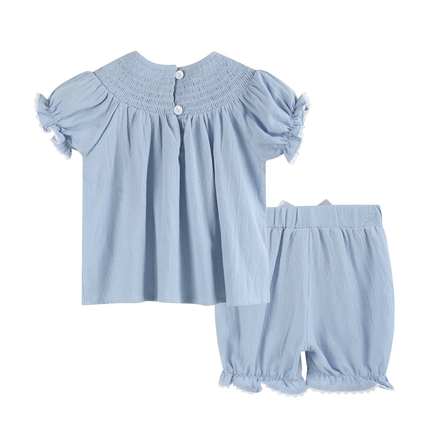 Light Blue Nativity Smocked Dress and Bloomers Set