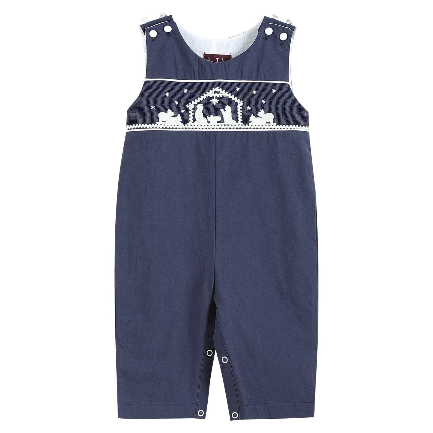 Dark Blue Nativity Smocked Overalls