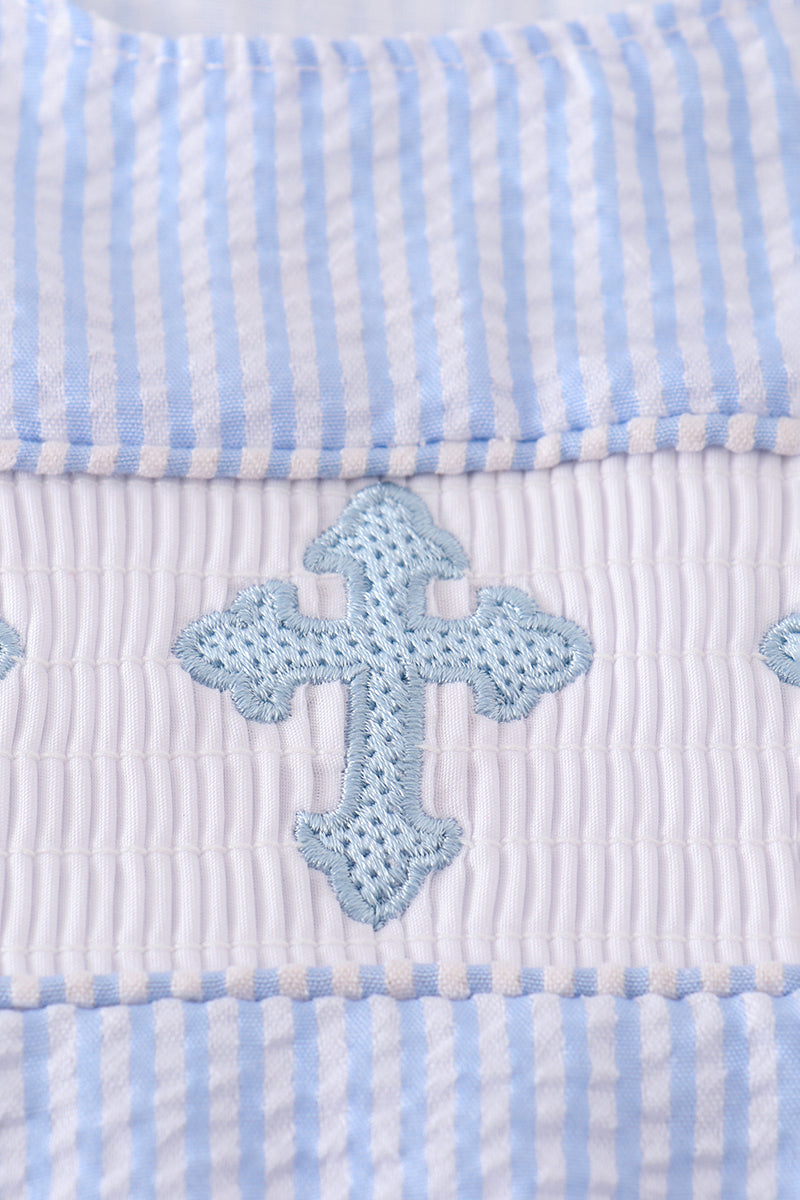 Boys - Blue Cross Embroider Smocked Set