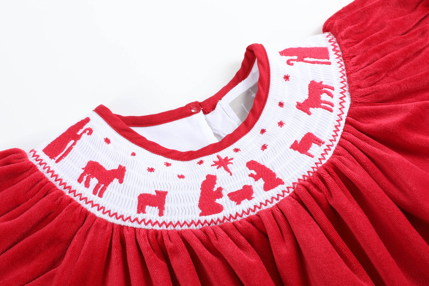 Red Corduroy Christmas Nativity Smocked Bishop Dress