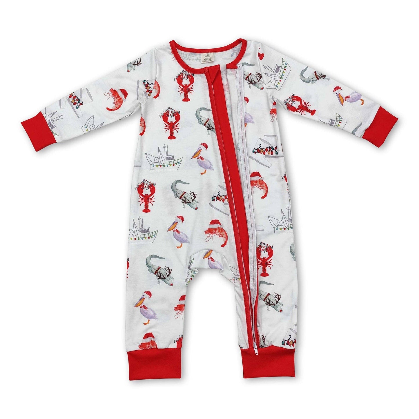 Crawfish duck boots baby Christmas zipper romper