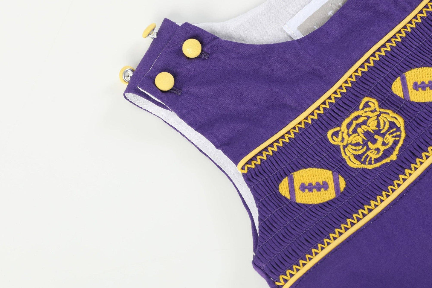 Purple and Gold Football and Tiger Smocked Overalls